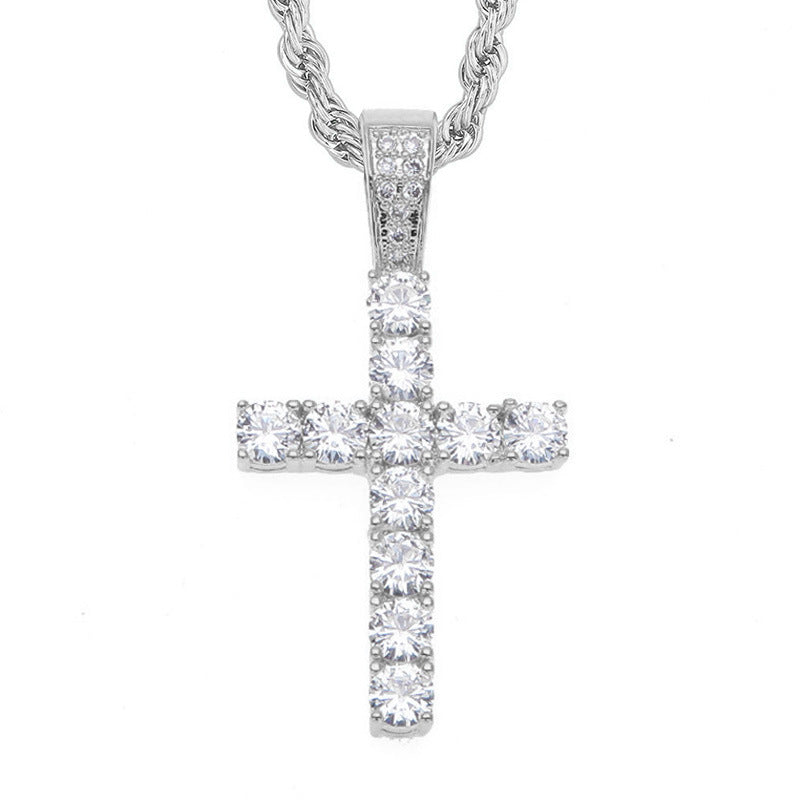 Wholesale Cross Inlaid 4mm Zircon Pendant Copper Necklaces